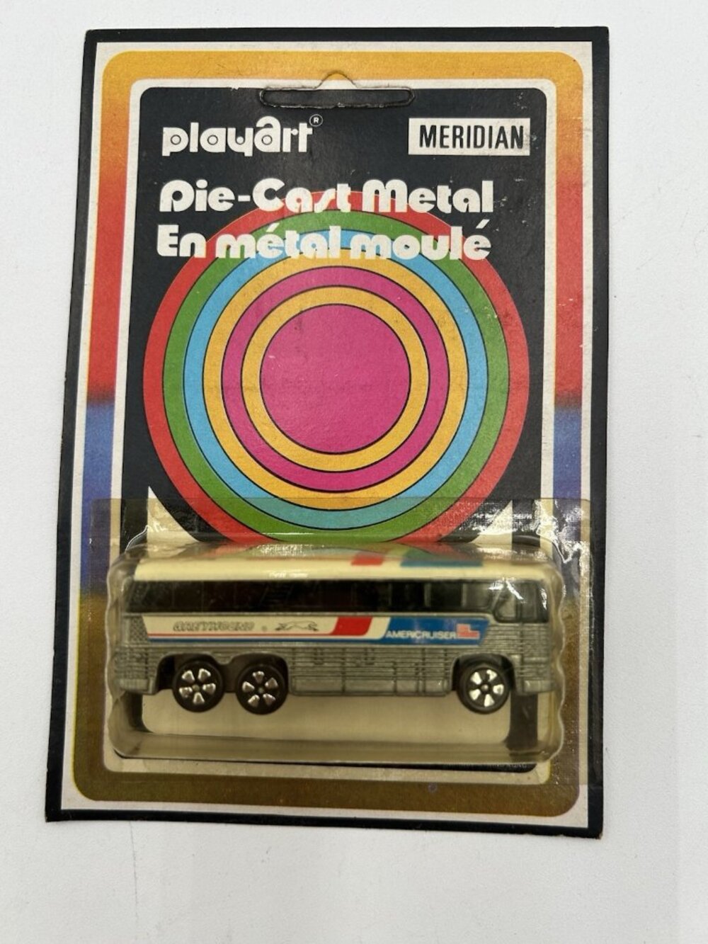 PlayArt Meridian Greyhound Bus Die Cast Metal On Card UnPunched Hong Kong